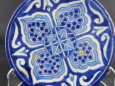VINTAGE ETNICO PIATTO CERAMICA MAIOLICA MESSICO FATTO AL TORNIO DIPINTO A MANO