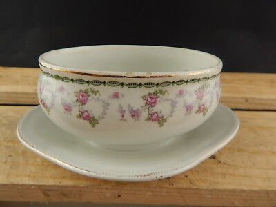 ANTICA SALSIERA CON COPERCHIO CERAMICA VERBANUM STONE LAVENO GHIRLANDE ROSELLINE