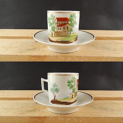 ANTICA TAZZA E PIATTO PORCELLANA IMPERO VECCHIO PARIGI DIPINTA POLICROMA #4818