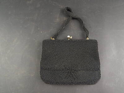 ANTICA RARA PREZIOSA ART DECO BORSETTA TEATRO NERA IN SETA E PERLINE