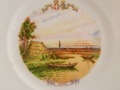 ANTICO PIATTO PORCELLANA GINORI CITTA' REDENTE GRADO 1919 STEMMA REGNO SABAUDO