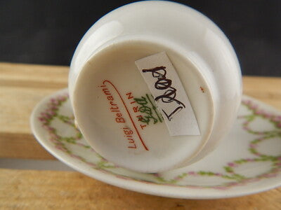 ANTICA TAZZA PORCELLANA ART NOUVEAU LIBERTY GDA LIMOGES PRIMO 900 GHIRLANDE ROSE