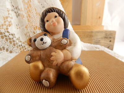VINTAGE AUTENTICA CERAMICA THUN BOLZANO STATUINA BAMBINA CON ORSETTO FAIENCE