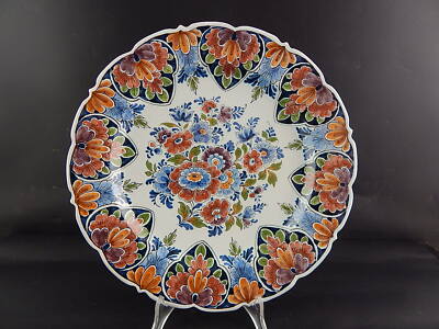 ANTICO IMPORTANTE PIATTO CERAMICA POLICROMA COLLEZIONE OUD DELFT DIPINTO A MANO