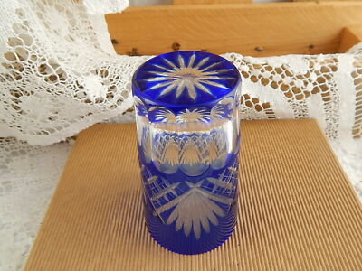 ANTICO RARO BICCHIERE BOCCALE CRISTALLO ART DECO BLU INCISO PUNTA DIAMANTE