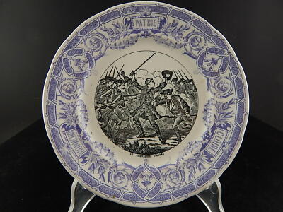 ANTICO PIATTO CERAMICA MILITARE SARREGUEMINES 1800 HONEUR GLOIRE PATRIE VIOLA