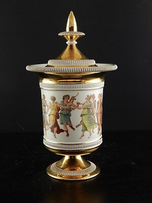 VINTAGE VASO URNA CRATERE CERAMICA FIORENTINE STILE IMPERO FATTO A MANO 1900