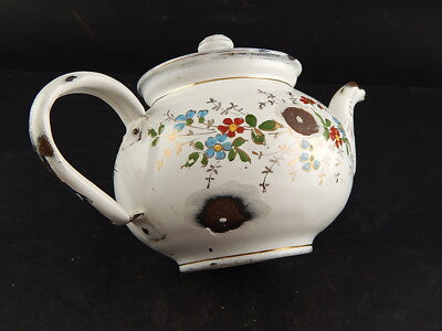 ANTICA RARA TEIERA LATTA SMALTATA ANNI 20 DECORO FLOREALE DIPINTO MANO FRANCESE