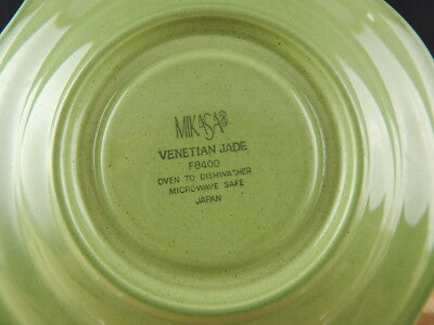 VINTAGE RARA TAZZA TÈ CON PIATTO CERAMICA MIKASA VENETIAN JADE VERDE GIADA
