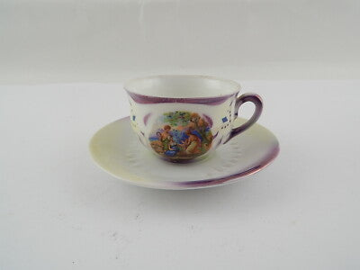 ANTICA TAZZINA PORCELLANA BIANCA E VIOLA DIPINTO ANGELICA KAUFFMANN PRIMO 900