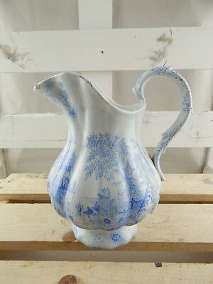 ANTICA CARAFFA BROCCA TRANSFERWARE CERAMICA INGLESE VITTORIANA DECORO COLANDINE
