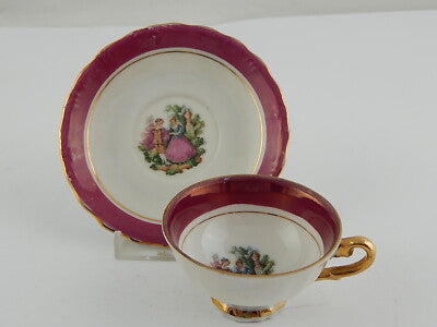 ANTICA VECCHIA PARIGI TAZZINA+PIATTO PORCELLANA SCENA GALANTE VIEUX PARIS