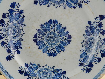 ANTICO GRANDE PIATTO CERAMICA FAIENCE DELFT COLLEZIONE XVIII SECOLO BIANCO BLU