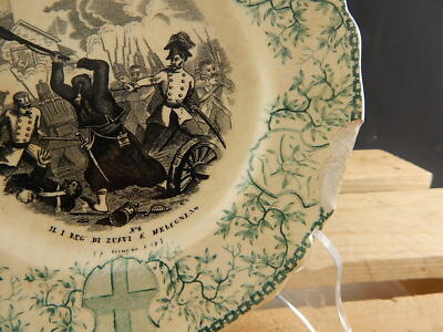 ANTICO PIATTO RISORGIMENTO CERAMICA GIULIO RICHARD REGG ZUAVI A MELEGNANO