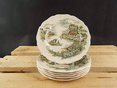 SET 6 PIATTI DESSERT SEMI PORCELLANA JOHNSON BROS HAPPY ENGLAND STAMPA MANO