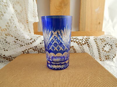 ANTICO RARO BICCHIERE BOCCALE CRISTALLO ART DECO BLU INCISO PUNTA DIAMANTE