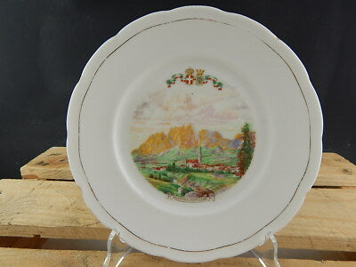 ANTICO PIATTO PORCELLANA GINORI CITTA' REDENTE CORTINA AMPEZZO 1919 REGNO ITALIA