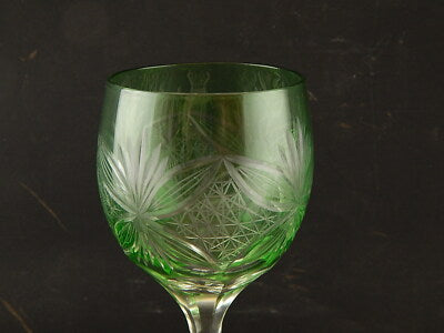 PREZIOSO ANTICO BICCHIERE CALICE CRISTALLO BOEMIA MOLATO VERDE