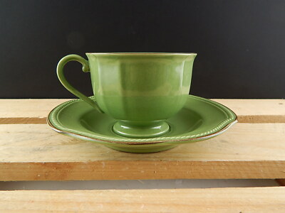VINTAGE RARA TAZZA TÈ CON PIATTO CERAMICA MIKASA VENETIAN JADE VERDE GIADA