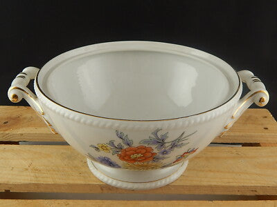 ANTICO CENTROTAVOLA FRUTTIERA PORCELLANA FREIBERG BAVARIA BOUQUET FIORI ESTIVI