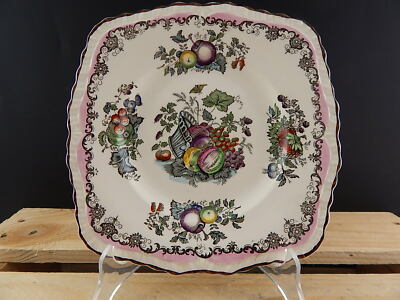 ANTICO RARO VASSOIO PIATTO PORCELLANA MASON'S FRUIT BASKET STAMPATO DIPINTO MANO