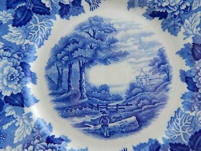VINTAGE CERAMICA ENOCH WOOD'S ENGLISH SCENERY PIATTO TORTA VASSOIO CON MANICI