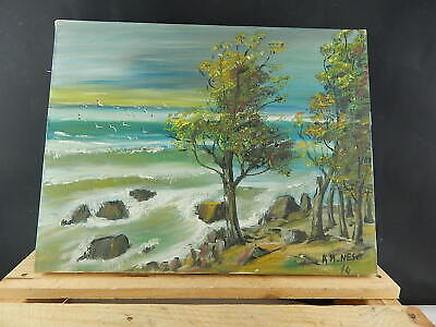 VINTAGE 1974 MARINA DIPINTO A OLIO SU TELA FIRMATA NESO ITALIAN MARINE PAINTING