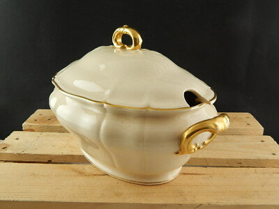 ANTICA ART DECO ZUPPIERA CENTROTAVOLA CERAMICA DECORO ORO VILLEROY&BOCH METTLACH