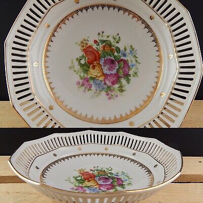 SCHUMANN BAVARIA PREZIOSO CENTROTAVOLA FRUTTIERA PORCELLANA TRAFORATA 1930