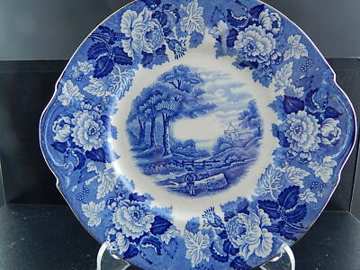 VINTAGE CERAMICA ENOCH WOOD'S ENGLISH SCENERY PIATTO TORTA VASSOIO CON MANICI