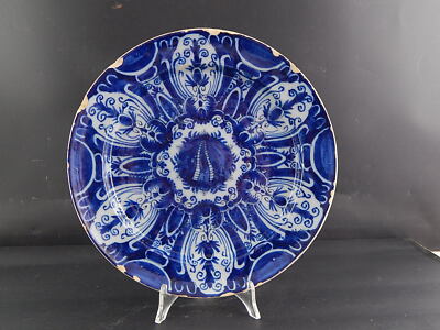 ANTICO GRANDE PIATTO CERAMICA FAIENCE DELFT COLLEZIONE XVIII SECOLO BLU COBALTO