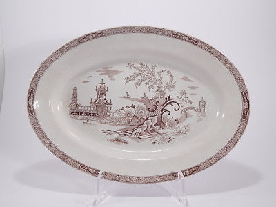 ANTICO GRANDE VASSOIO RAVIERA PORCELLANA META' 1800 GUSTAVSBERG DECORO GONG GONG