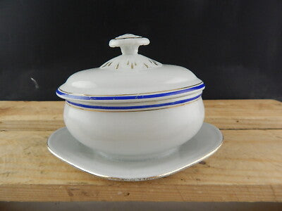 ANTICA SALSIERA CON COPERCHIO CERAMICA BIANCA E BLU LAVENO 1913 VERBANUM STONE