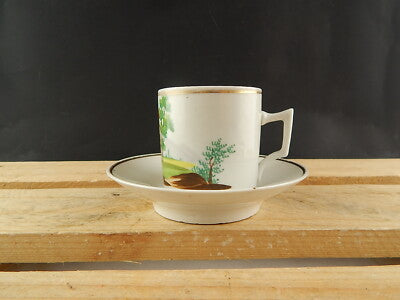 ANTICA TAZZA E PIATTO PORCELLANA IMPERO VECCHIO PARIGI DIPINTA POLICROMA #4818