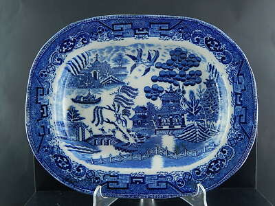 ANTICO VASSOIO CERAMICA TRANSFERWARE WILLOW BIANCO BLU MADE IN ENGLAND 1900
