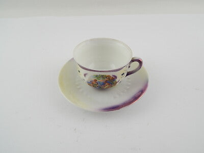 ANTICA TAZZINA PORCELLANA BIANCA E VIOLA DIPINTO ANGELICA KAUFFMANN PRIMO 900