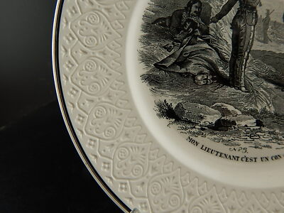 ANTICO COLLEZIONE PIATTO PARLANTE MILITARE CERAMICA FRANCESE 1800 #6776