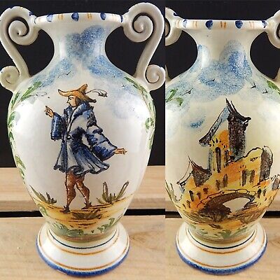 ANTICO 1920 RARO VASO BIANSATO POLICROMO CERAMICA MAIOLICA ALBISOLA FENICE