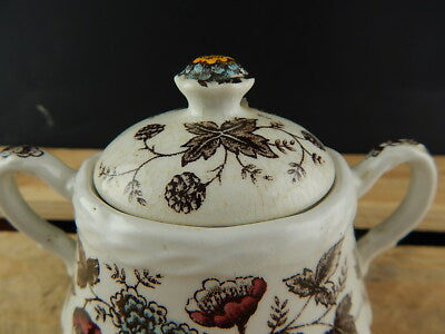 ANTICA ZUCCHERIERA CERAMICA OLD CHELSEA GRINDLEY STAMPA A MANO IL GELSO LE MORE