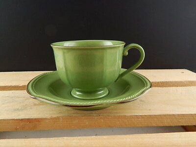 VINTAGE RARA TAZZA TÈ CON PIATTO CERAMICA MIKASA VENETIAN JADE VERDE GIADA