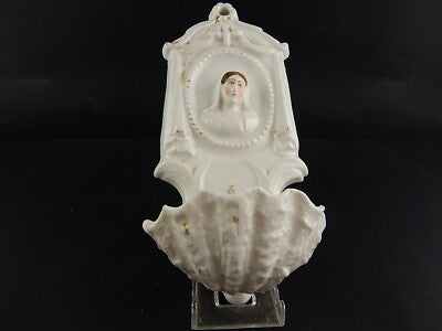 ANTICA ARTE SACRA ACQUASANTIERA IN PORCELLANA DI PARIGI BISCUIT FINE 800
