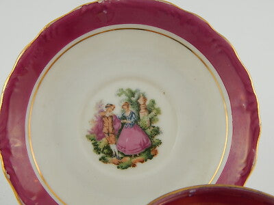 ANTICA VECCHIA PARIGI TAZZINA+PIATTO PORCELLANA SCENA GALANTE VIEUX PARIS