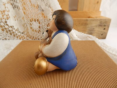 VINTAGE AUTENTICA CERAMICA THUN BOLZANO STATUINA BAMBINA CON ORSETTO FAIENCE