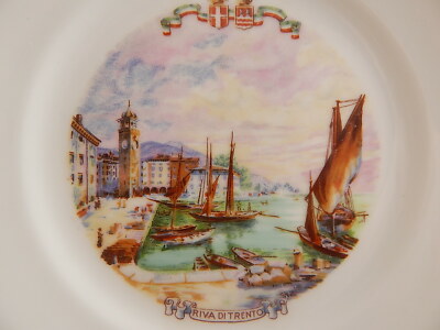 ANTICO PIATTO PORCELLANA GINORI CITTA' REDENTE RIVA TRENTO 1919 STEMMA SABAUDO
