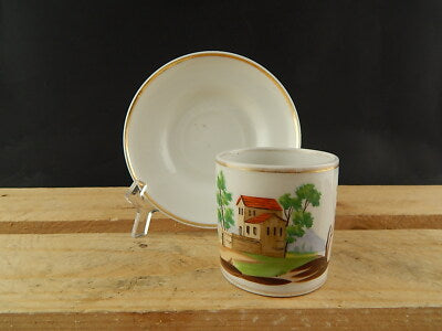 ANTICA TAZZA E PIATTO PORCELLANA IMPERO VECCHIO PARIGI DIPINTA POLICROMA #4817