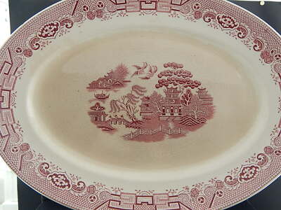 ANTICO GRANDE VASSOIO 1930 CERAMICA INGLESE DECORO WILLOW GIBSON&SONS BURSLEM#