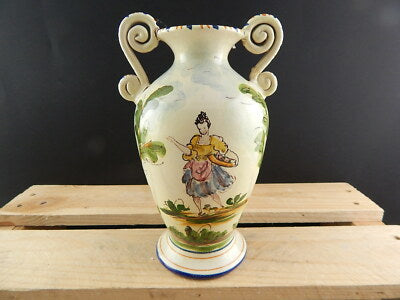 ANTICO 1920 RARO VASO BIANSATO POLICROMO CERAMICA MAIOLICA ALBISOLA FENICE #