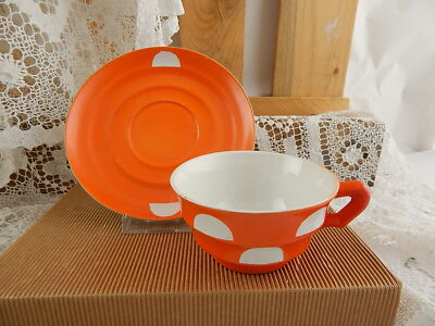 ANTICO ART DECO RARO SET TÈ ARANCIO CERAMICA LOMBARDA MARCHIO ELEFANTINO MUSEO