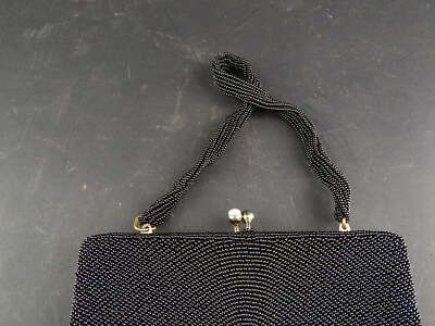 ANTICA RARA PREZIOSA ART DECO BORSETTA TEATRO NERA IN SETA E PERLINE