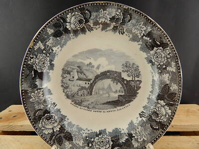 ANTICO 1800 RARO PIATTO CERAMICA WEDGWOOD ROVINE ANTICHE SOTTO IL MONTE AVENTINO